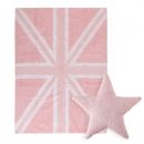 Tapis FLAG ENGLAND BABY rose et coussin STARS rose Lorena Canal
